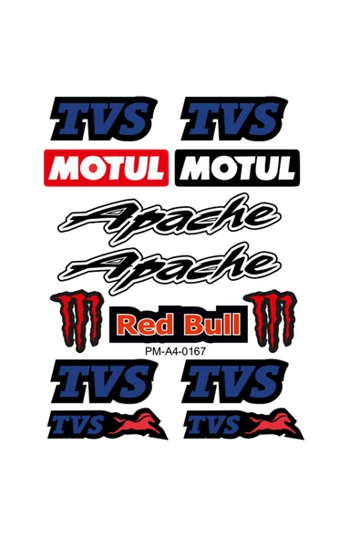 PROMOT TVS APACHE MOTOSİKLET STİCKER SETİ A4 EBATI ÇOKLU STİCKER