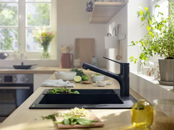 Hansgrohe Zesis M33  Tek kollu Eviye Bataryası 150 2 jet Satin Siyah - 2