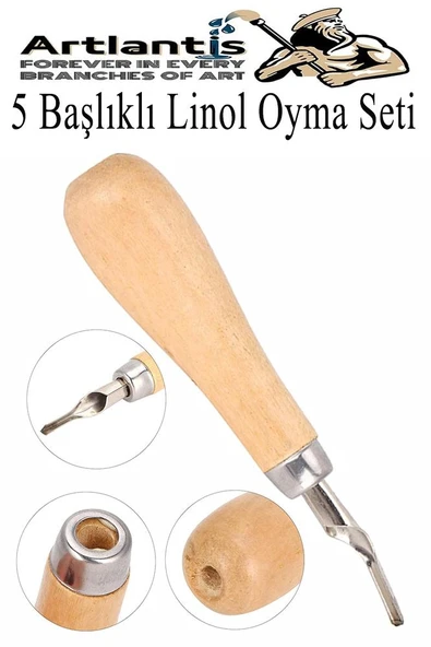 Linol Oyma Seti 7 Parça 1 Paket Linol Oyma Kesme Bıçak Seti 5 Bıçaklı Linolyum Baskı Ahşap Saplı - 4
