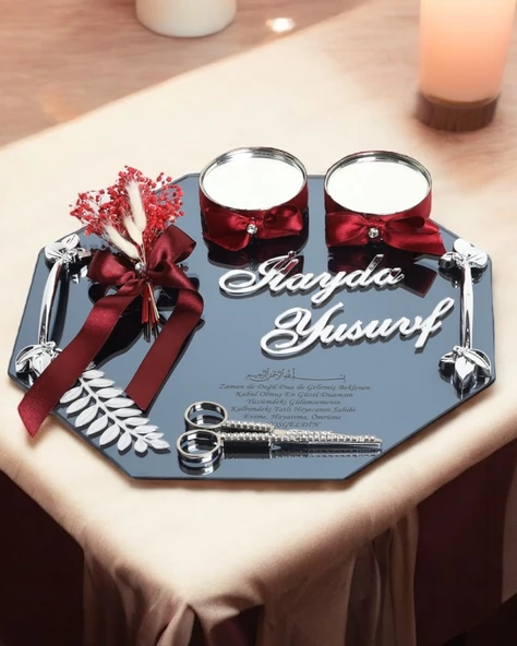 Affinity Gümüş Söz Nişan Tepsisi Kırmızı