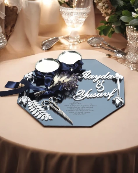 Affinity Gümüş Söz Nişan Tepsisi lacivert