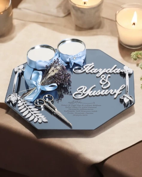 Affinity Gümüş Söz Nişan Tepsisi mavi