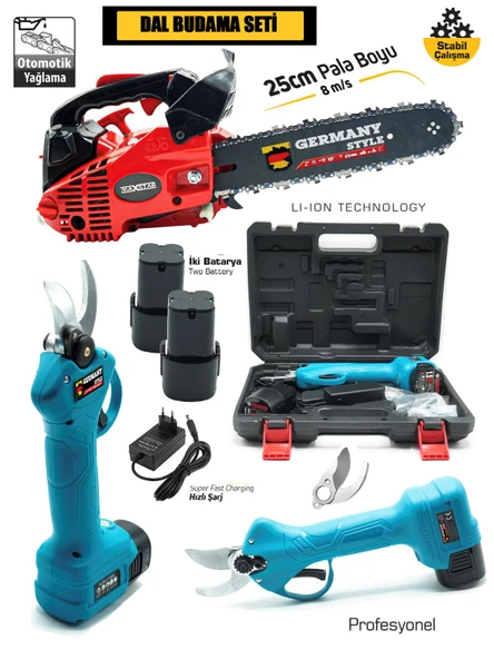 Germany Style Dal Budama Seti 25 CC Benzinli Testere -Akülü Makas İkili Set