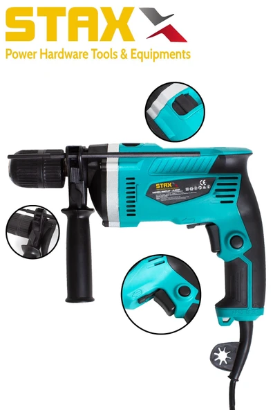 STAXX POWER  Jl6001 2000 Watt 13mm Yüksek Torq Çift Çekiçli Darbeli Vidalama Delme Matkap Set + 5 Ad Uç Seti - 4