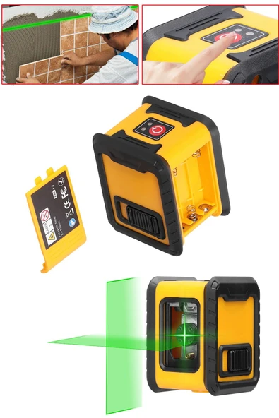 STAXX POWER  Yellow Mini Ufak Boy Portatif 2 Köşe Pilli Dikey Ve Yatay Yeşil Işık Lazer Çizgi Hizalama Makinesi - 3