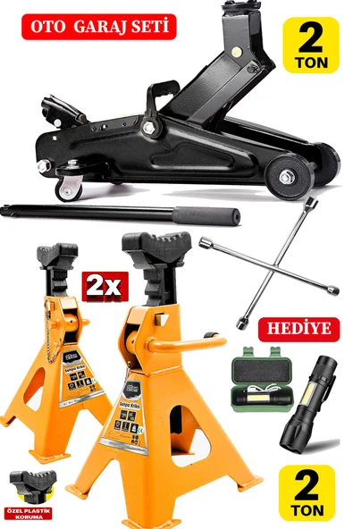 STAXX POWER  2Ton/2000Kg Kapasite Tekerlekli Arabalı Kriko + 2Ton x2Adet Sehpa Tip Kriko + Bijon Full Garaj Seti - Resim 2