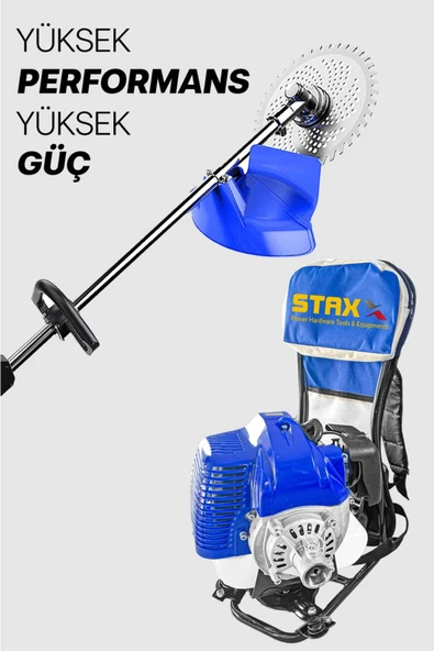 STAXX POWER  Germany Turbo 2 Zamanlı 7.9 Hp 63cc Metal Dişli Benzinli Sırt Tipi Tırpan Ot Çayır Çim Biçme + Yağ