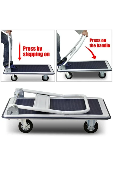 STAXX POWER  300 Kg Kapasite Alaşımlı Çelik Katlanır Platform 4 Tekerlekli Malzeme Koli Paket Taşıma El Arabası - 6