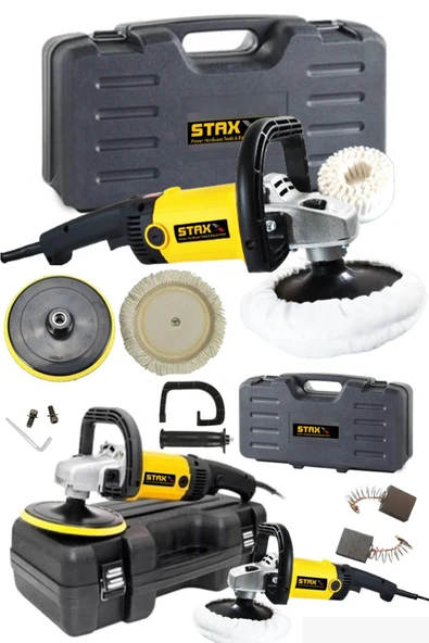 STAXX POWER  Bakır Sargı 1400w 180mm Devir Ayarlı Pasta Cila Polisaj Zımpara Polisaj Makinası Çantalı Set + Fırça