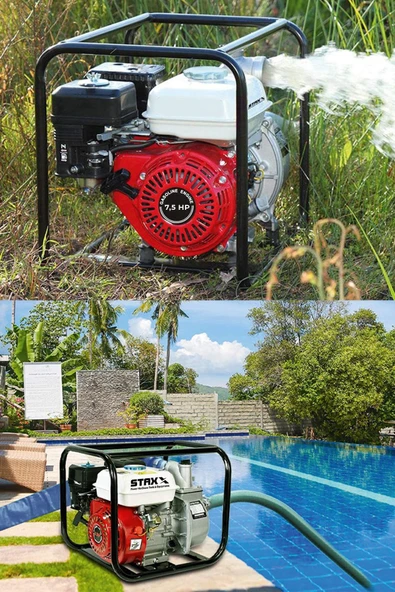 STAXX POWER  Stx20p 2 Parmak Metal Çift Çarklı Sistem Benzinli Su Pompası Motopump 7.5hp Güçlü Motor 7mt Emiş - 2