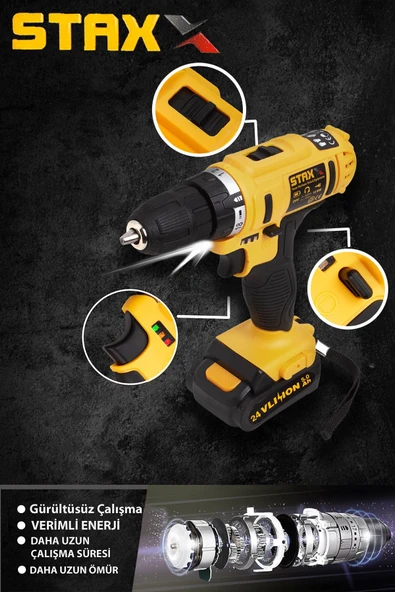 STAXX POWER  Multi Speed Bl2401 24v Çift Akülü Şarjlı Vidalama Matkap Seti + 5 Ad Titanyum Uç - 2