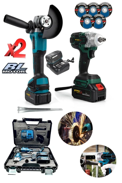 STAXX POWER  21V Profesyonel 2'li Çelik Şanzuman Akülü Somun Sıkma Sökme Taşlama Makinesi x2 Akülü Kömürsüz Motor - 2