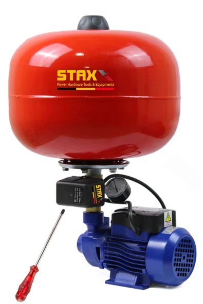 STAXX POWER  Bakır Sargı Qpht60 24lt Tanklı Santrifüj Otomatik Hidrofor 2 Daire Paket Hidrofor Pompa Seti 0.50 Hp