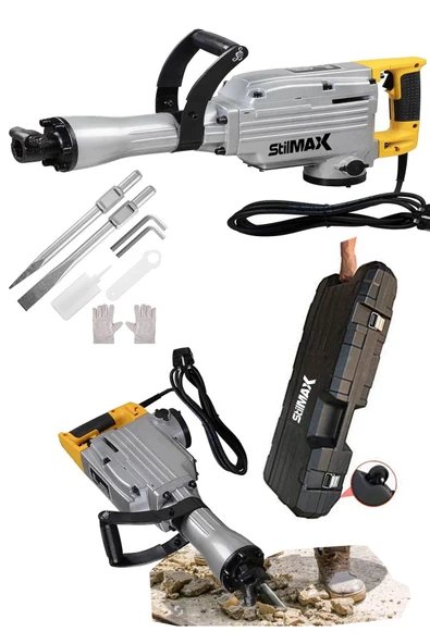 stilmax  Ağır Hizmet Tipi Elektrikli Yıkım Beton 19kg Kırıcı 68j 5000w Taşıma Çantalı + Sivri Yassı Keski Uç - Resim 2