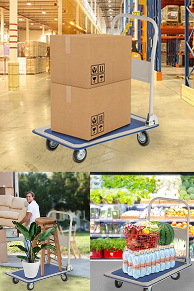 stilmax  300 Kg Kapasiteli Katlanır Tabla Koli Yük Paket Taşıma El Arabası Kaydırmaz Taban Depo El Arabası - 5