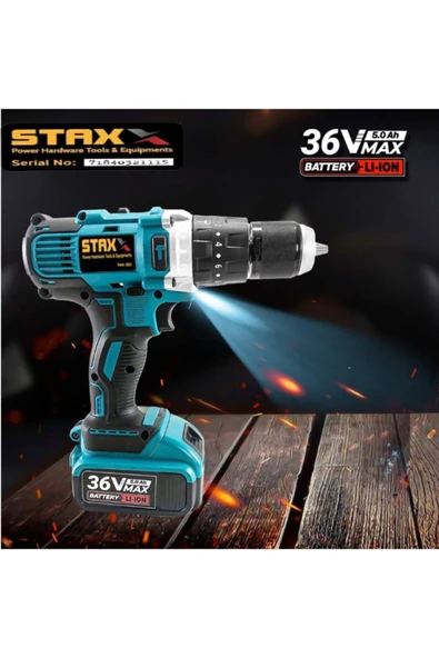 STAXX POWER  36v 5 Ah Darbeli Çift Akülü Şarjlı Matkap Force Metal Mandren + 24 Parça Uç Hediyeli 2 Yıl Garantili - 3