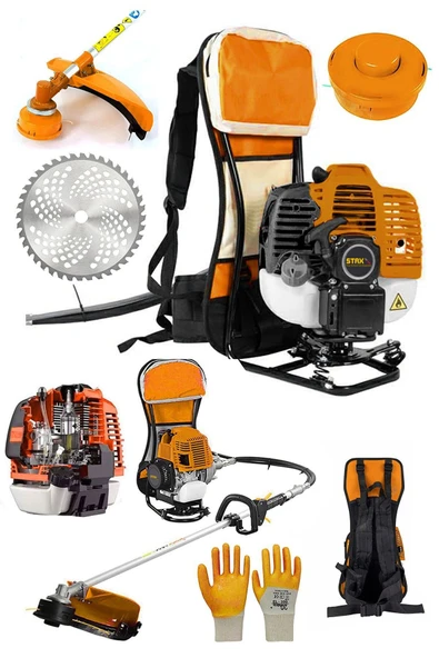 STAXX POWER  Turbo Çelik Krank 7.9hp 63cc Benzinli Sırt Tipi Tırpan Çayır Ot Biçme Makinesi +canavar Başlık +yağ - 2