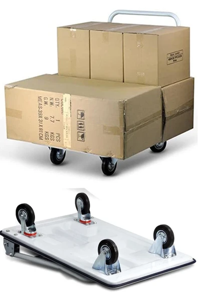STAXX POWER  300 Kg Kapasite Alaşımlı Çelik Katlanır Platform 4 Tekerlekli Malzeme Koli Paket Taşıma El Arabası - 3