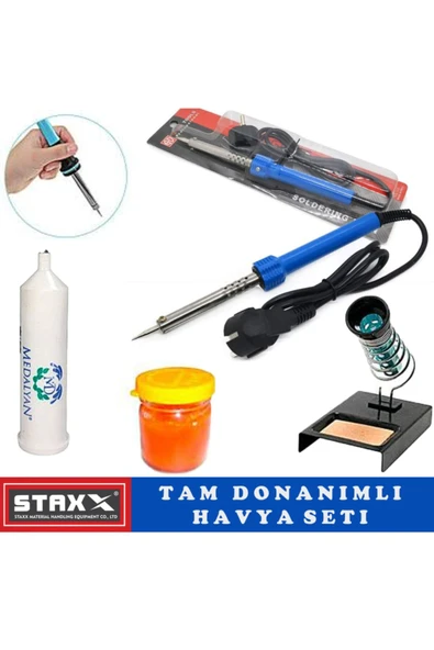 STAXX POWER  Kalem Havya Full Set 60 Watt Lehim Makinası + Lehim Standı + Lehim Pastası + Lehim Teli Havya Seti