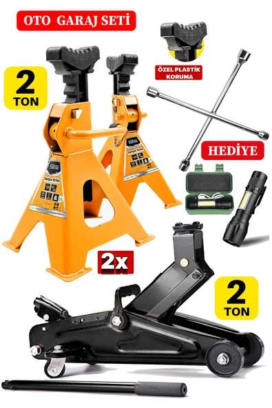 STAXX POWER  2000Kg Kapasiteli x2Ad Set Kriko Sehpası + Bijon Seti + 2ton Tekerlekli Kriko El Feneri Hediyeli - 2