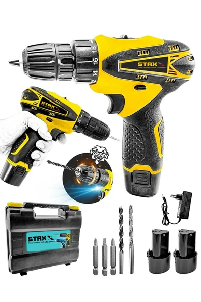 STAXX POWER  Multi Speed Bl1244m 24v Çift Akülü Şarjlı Vidalama Matkap Seti + 5 Ad Titanyum Uç