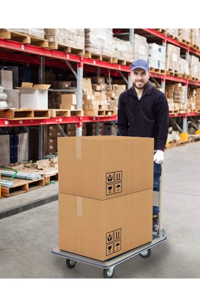 STAXX POWER  300 Kg Kapasite Alaşımlı Çelik Katlanır Platform 4 Tekerlekli Malzeme Koli Paket Taşıma El Arabası - 4