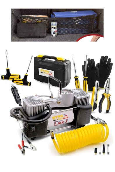STAXX POWER  Profesyonel Çift Pistonlu Metal Hava Kompresörü 12 V 150 Psi Araba Lastik Bot Şişirme Full Çanta Set - 3