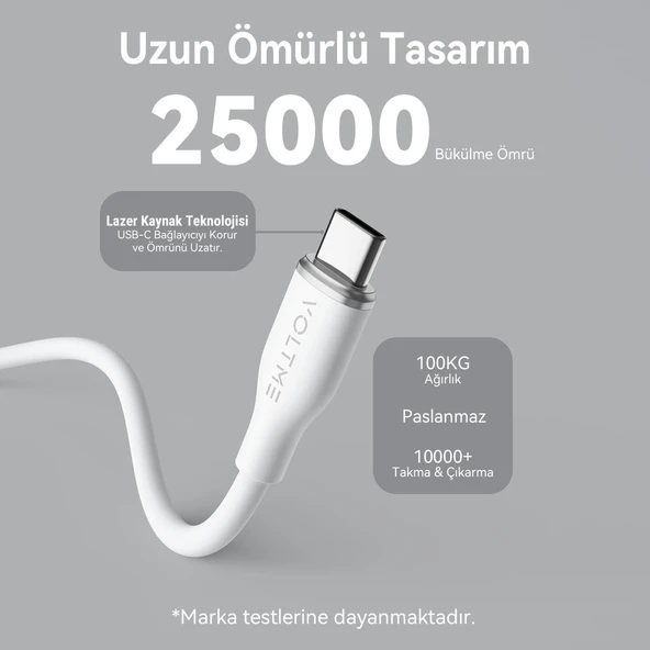 VOLTME C2021 Powerlink Moss 60W Type-C Şarj Kablosu 1M 3A- Beyaz - 4
