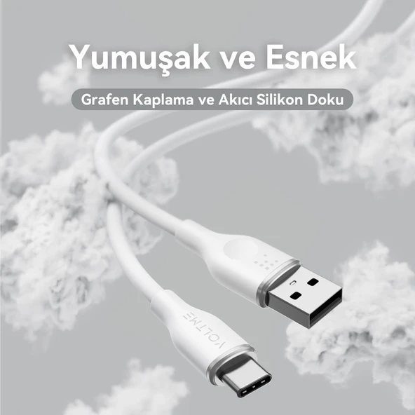 VOLTME C2006 Powerlink Moss 60W USB to Type C Şarj Kablosu 1.8M 3A- Beyaz - 2