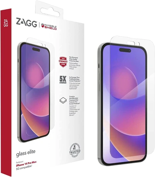 ZAGG Invisible Shield Cam Elite Ekran Koruyucu Folyo Iphone 14 Pro Max Darbeye Dayanıklı Antibikrobiyel Şeffaf Kırılmaz Cam