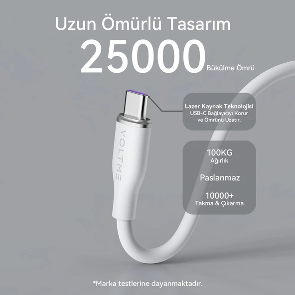 VOLTME C2036 Powerlink Moss 100W  Type-C Şarj Kablosu 1.8M 5A- Beyaz - 3