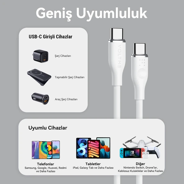 VOLTME C2021 Powerlink Moss 60W Type-C Şarj Kablosu 1M 3A- Beyaz - 6