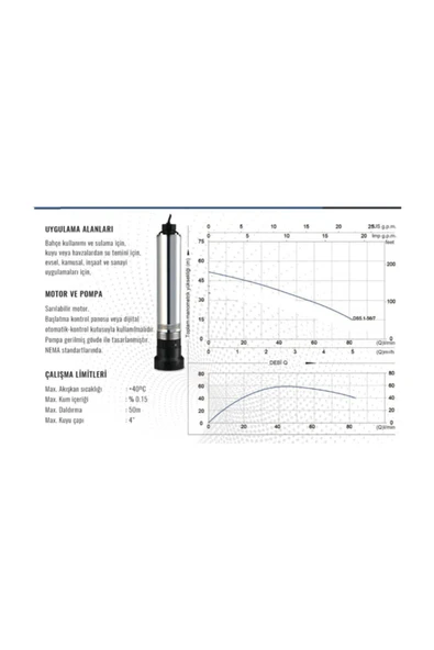 Derin Kuyu Dalgıç Pompa Seti DS5.1-56/7 Kalem Dalgıç 1HP 0.75kW - 4