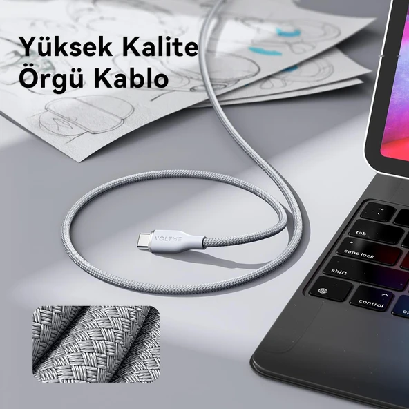 VOLTME C2052 Powerlink Rugg 60W Type-C Şarj Kablosu 1M 3A-Gri - 5