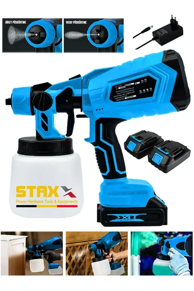 STAXX POWER  Yüksek Basınçlı Boya Ilaç Dezenfektan Püskürtme Makinesi Şarjlı Çift x2 Akülü Sprey Boya Tabancası - 2