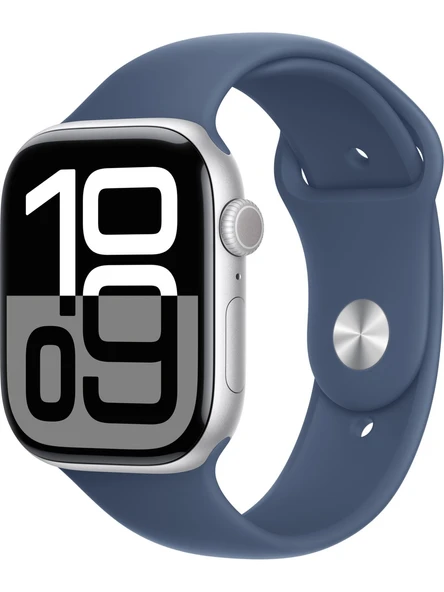 Apple Watch Series 10 GPS 46mm Gümüş Rengi Alüminyum Kasa ve Kot Rengi Spor Kordon Akıllı Saat S/M TEŞHİR