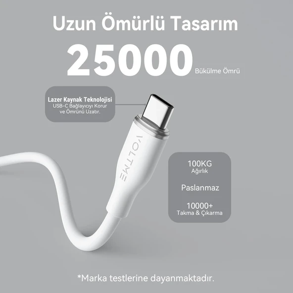 VOLTME C2026 Powerlink Moss 60W Type-C Şarj Kablosu 1.8M 3A- Beyaz - 2