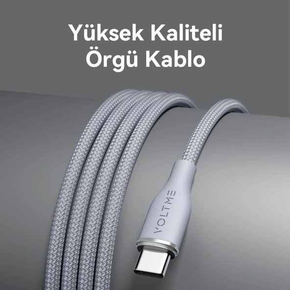 VOLTME C2048 Powerlink Rugg 60W USB to Type-C Şarj Kablosu 1.8M 3A- Gri - 6