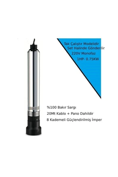 Derin Kuyu Dalgıç Pompa Seti DS5.1-56/7 Kalem Dalgıç 1HP 0.75kW - 2