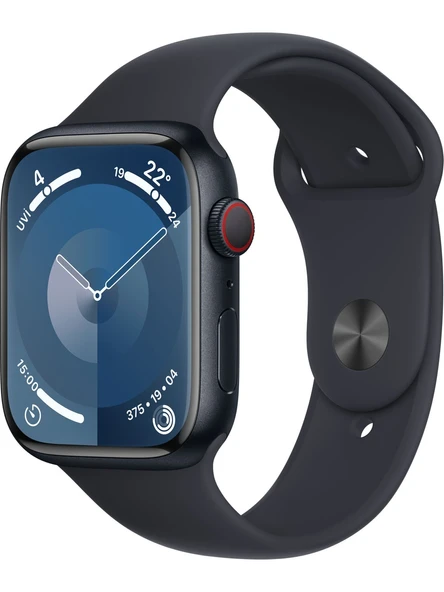 Apple Watch Series 9 GPS + Cellular 45mm Gece Yarısı Alüminyum Kasa ve Gece Yarısı Spor Kordon Akıllı Saat S/M TEŞHİR