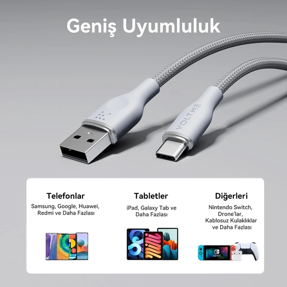 VOLTME C2044 Powerlink Rugg 60W USB to Type-C Şarj Kablosu 1M 3A -Gri - 7