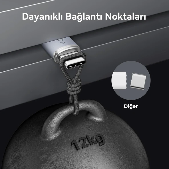 VOLTME C2044 Powerlink Rugg 60W USB to Type-C Şarj Kablosu 1M 3A -Gri - 6