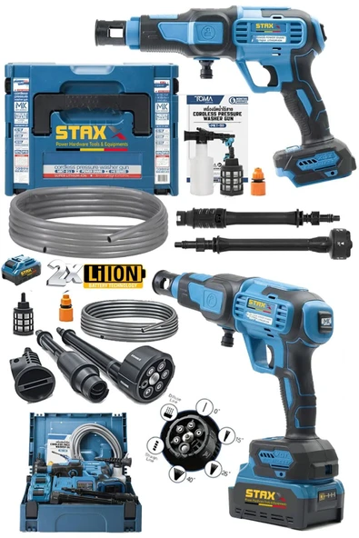 STAXX POWER  %100 Bakır Sargılı Tintanyum Motor Çift Akülü Yüksek Basınçlı Bahçe ve Oto Yıkama Makinesi 70 Bar - 2