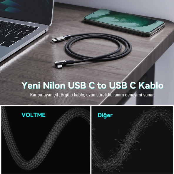 VOLTME C2071 Stark 100W Type-C Şarj Kablosu 1.2M 5A-Siyah - 6