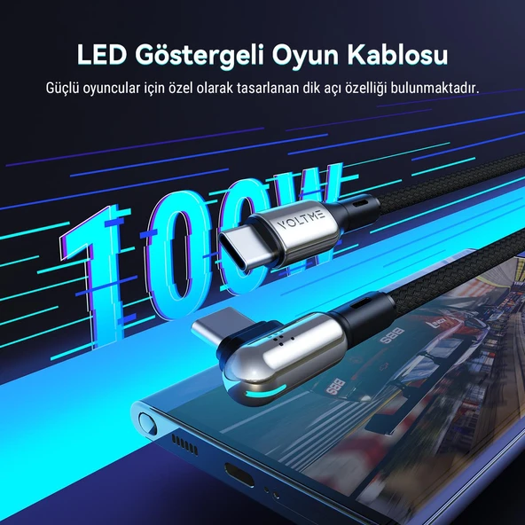 VOLTME C2071 Stark 100W Type-C Şarj Kablosu 1.2M 5A-Siyah - 5