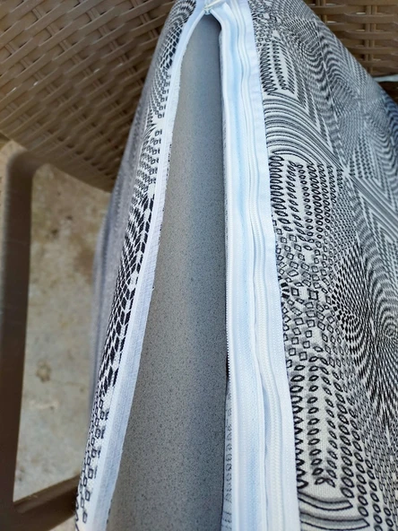 1 Adet Komutan Arkalıklı Sandalye Minderi, Extra Kalın (Kalınlık 5cm)-Nokta Siyah Beyaz - 3