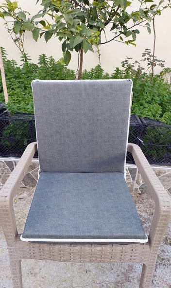 1 Adet Komutan Arkalıklı Sandalye Minderi, Extra Kalın (Kalınlık 5cm)-Haki