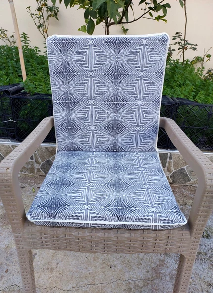 2 Adet Komutan Arkalıklı Sandalye Minderi, Extra Kalın (Kalınlık 5cm)-Nokta Siyah Beyaz