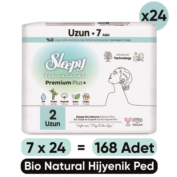 Sleepy Bio Natural Premium Plus Hijyenik Ped Uzun 7x24 Ped (168 Adet)