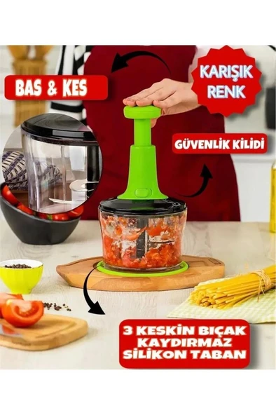 Rondom Çelik 3 Bıçaklı Pratik Basmalı El Rondosu Doğrayıcı Büyük Boy - 2